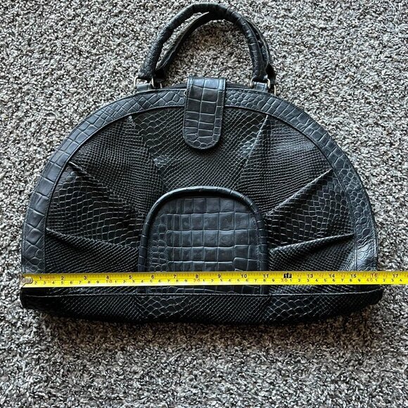 Vintage 80s Sigma Black Crocodile Print Leather Handbag Luxury Eclectic Grandma - Picture 7 of 7